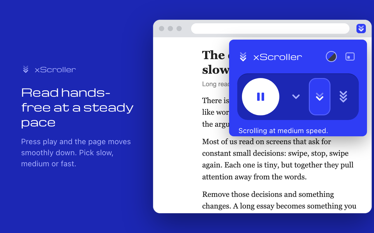 Blue popup scrolling an article at medium speed