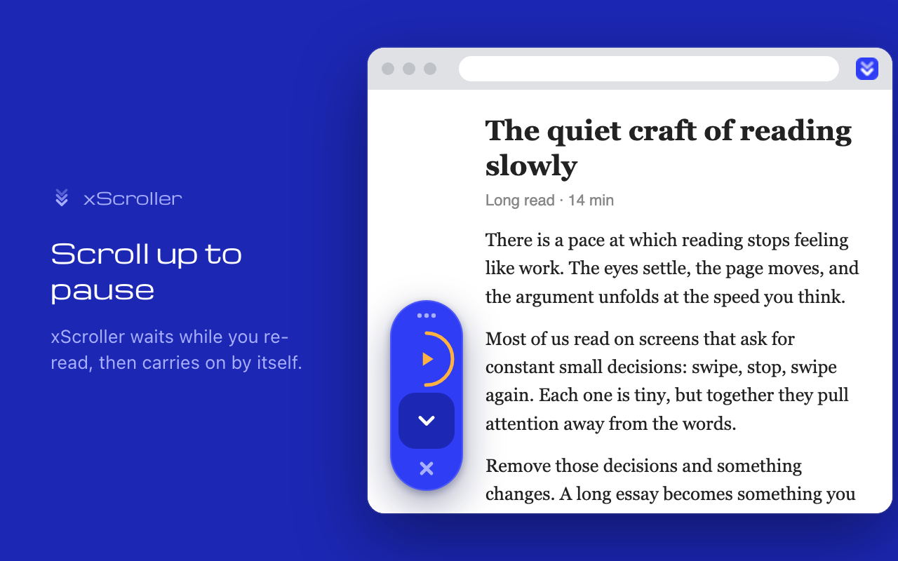 Blue on-page controls paused, counting down before resuming